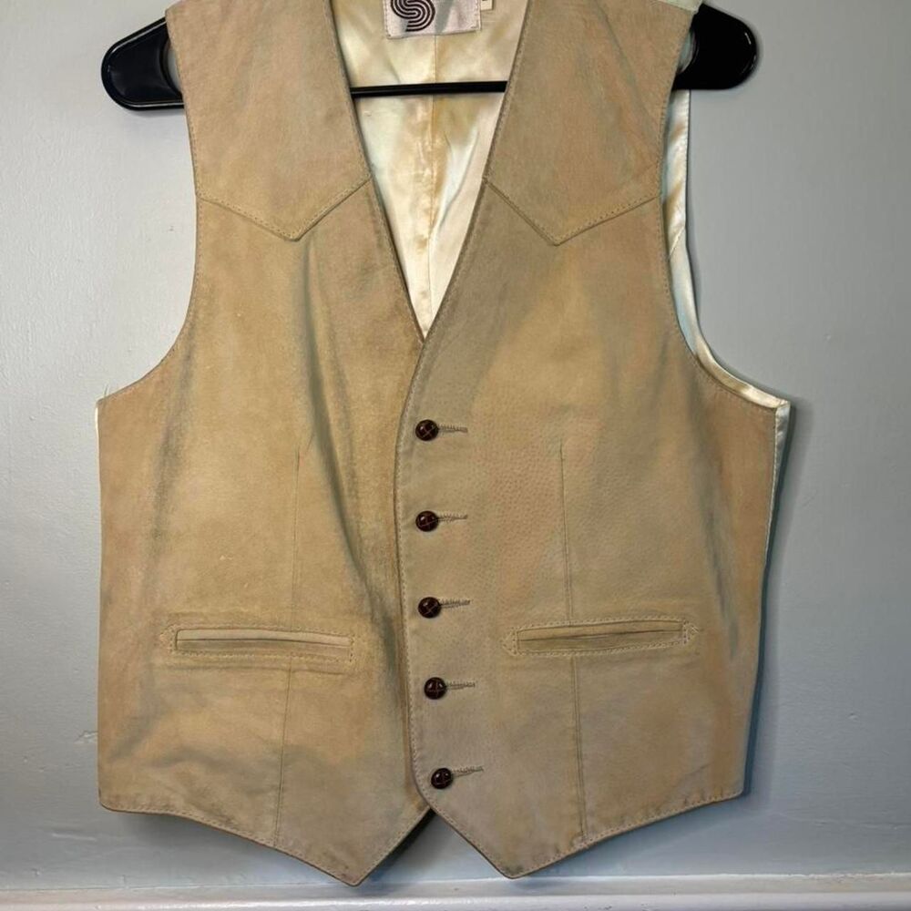 Vintage Silton Suede Leather Vest Tan Womens Medium Western Button Up